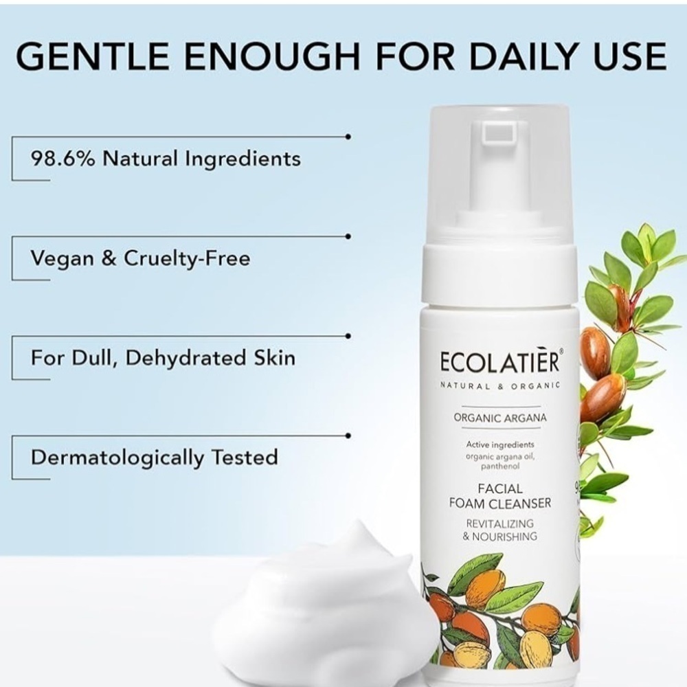 Ecolatier Foaming Facial Cleanser Organic Argan Oil Natural Vegan 5.1 Fl Oz - Picture 4 of 6